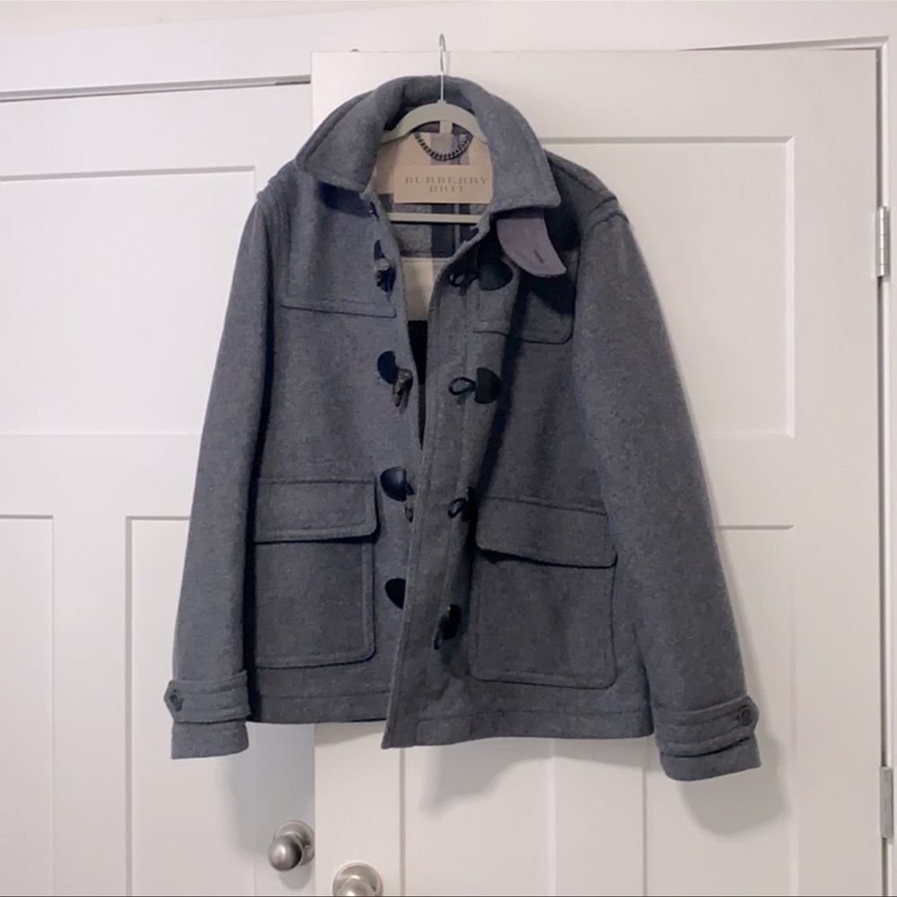 Burberry Burwood Duffel Coat w/ Toggles and Detachable Hood in Grey